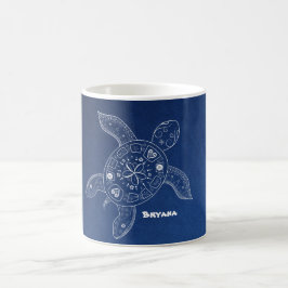 Taza De Café Tortuga Marina Hawaiana Blanca en Playa Tropical A