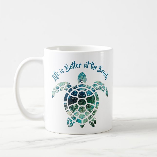 Taza De Café Tortuga marina - La vida es mejor en la playa (Izquierda)