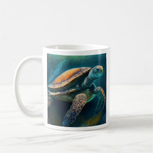 Taza De Café Tortuga marina nadando en el océano