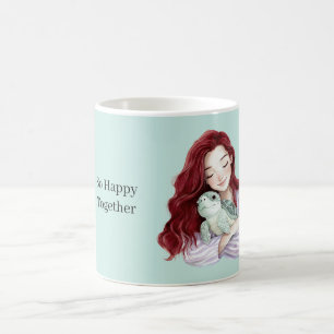 Taza De Café Tortuga Marina Niña Pelirroja Feliz Juntas