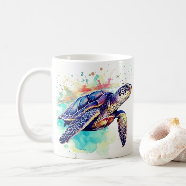 Taza De Café Tortuga marina Pintado acuático (Con donut)
