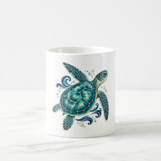 Taza De Café Tortuga marina verde azulado con olas del océano