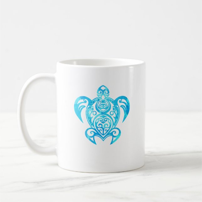 Taza De Café Tortuga oceánica azul tribal hawaiana (Izquierda)