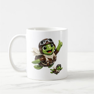 Taza De Café Tortuga Piloto Personaje Aviador Lindo Volando