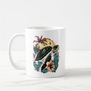 Taza De Café Tortuga Tortugas Marinas Hawaianas Flor de Hibisco