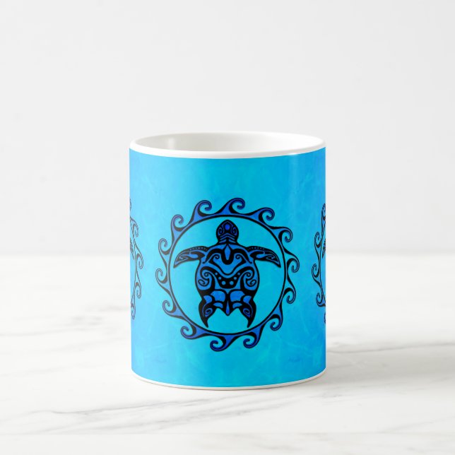 Taza De Café Tortuga tribal azul Sun (Centro)