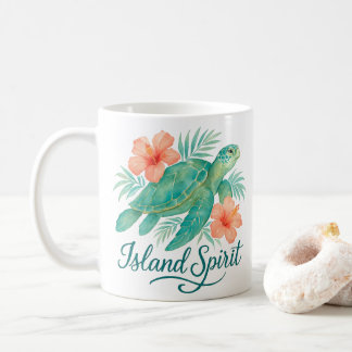 Taza De Café Tortuga tropical con Hibiscus y Foliage