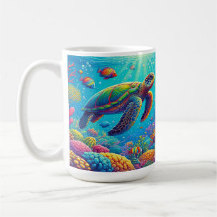 Taza De Café Tortuga y peces tropicales bajo el agua