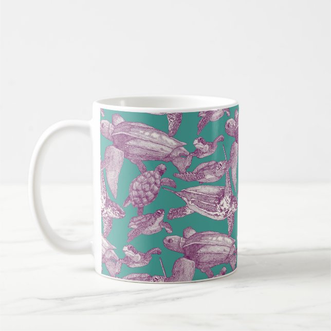 Taza De Café tortugas de mar turquesa violeta (Izquierda)