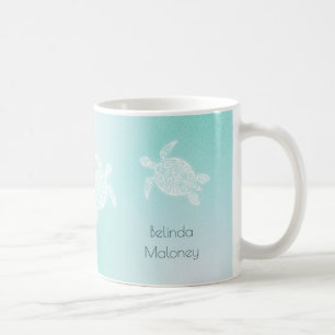 Taza De Café Tortugas Marinas Blanco Turquesa Personalizar