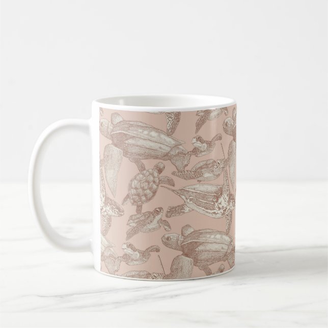 Taza De Café tortugas marinas mocha mousse crema tan (Izquierda)