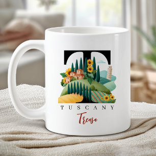 Taza De Café Toscana Italia Monograma Letra T Regalo Personaliz