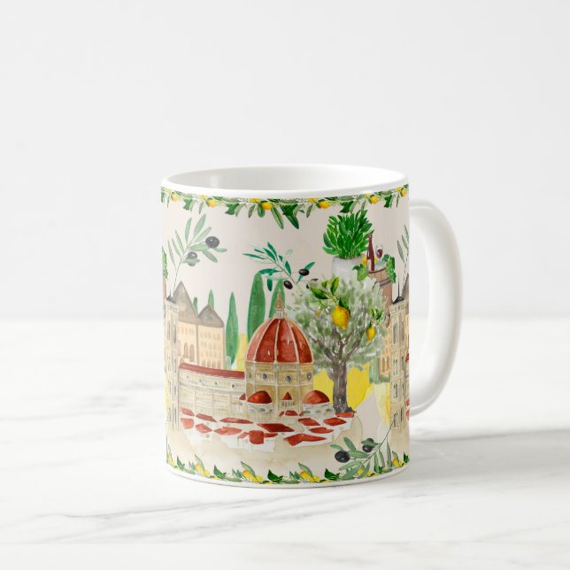 Taza De Café Toscana, Toscana, Italia, aceitunas, limones, (Anverso derecho)