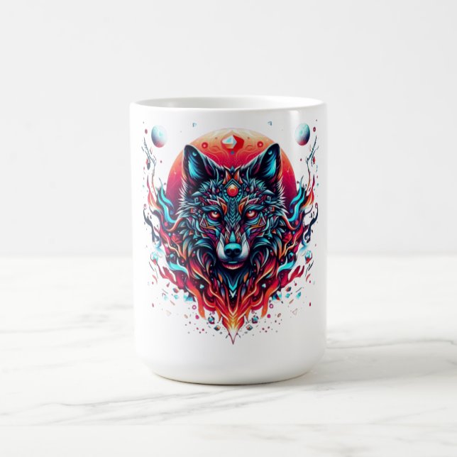 Taza De Café Tótem de lobo solar - Fusión de fuego y luna (Centro)