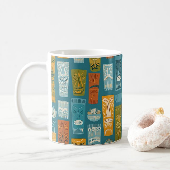Taza De Café Tótems Tiki Retro (Con donut)
