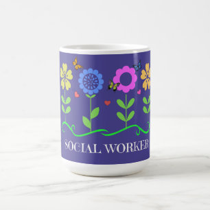 Taza De Café "Trabajador Social," flores primaverales gráficas