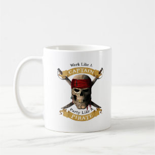 Taza De Café Trabajar Como Un Capitán Fiesta Como Un Cráneo Pir