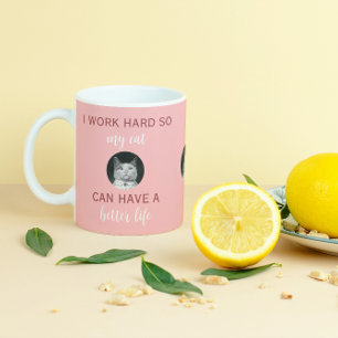 Taza De Café Trabajo duro - Foto personalizada de gato