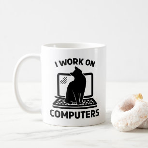 Taza De Café Trabajo en computadoras, amante de los gatos diver