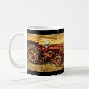 Taza De Café Tractor de granjas rojas Vintage