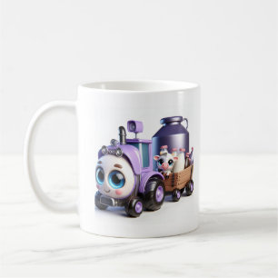 Taza De Café Tractor púrpura con bebé de vaca y leche
