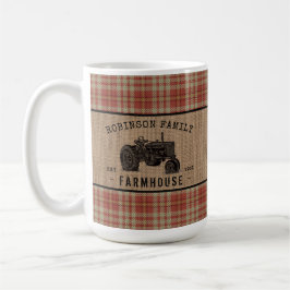 Taza De Café Tractor Red Plaid Burlap