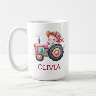 Taza De Café Tractor Rosa Personalizado para Niñas Lindas