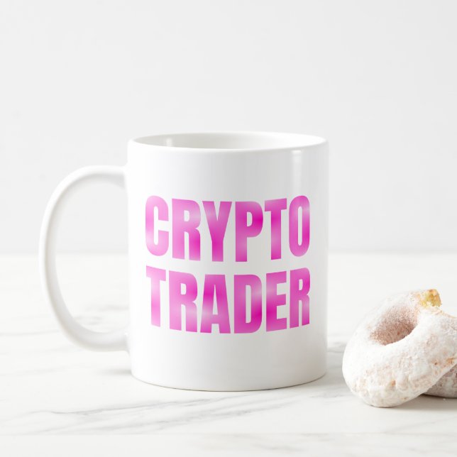 Taza De Café Trader de criptografía de degradado rosa (Con donut)