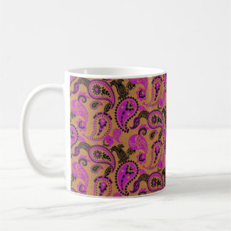 Taza De Café Tradicional Paisley Linocut Vivid Pink Mustard