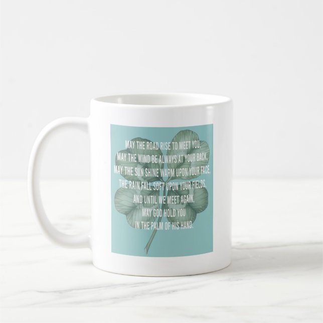 Taza De Café Traditional Irish Blessing Four Leaf Clover Design (Izquierda)