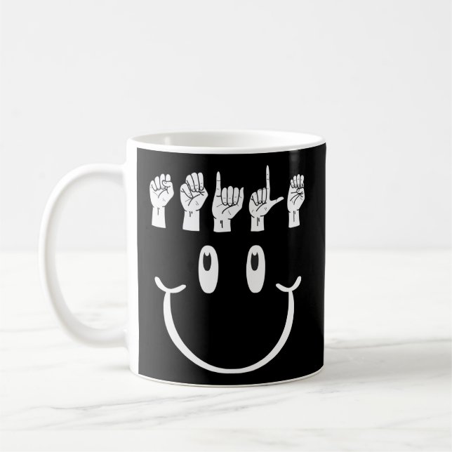 Taza De Café Traducción del lenguaje de Rótulo de sonrisa manua (Izquierda)