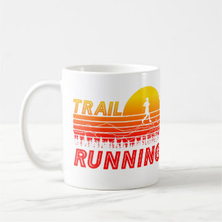 Taza De Café Trail Running orangen Sonnenuntergang mit Bergen