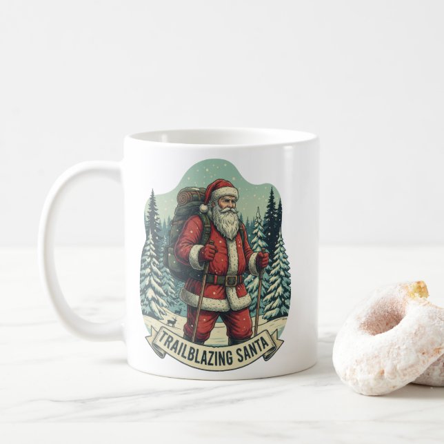 Taza De Café Trailblazing Santa Hiking Adventure Design (Con donut)