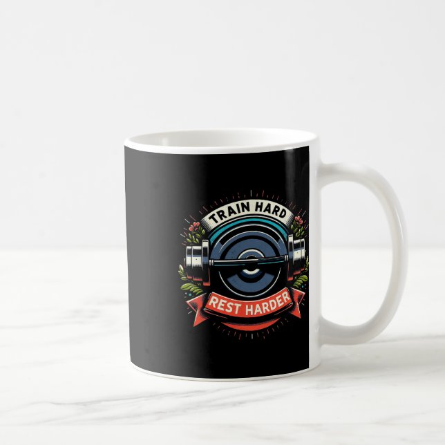 Taza De Café Train Hart Rest Harder Barbell Bodybuilding (Derecha)