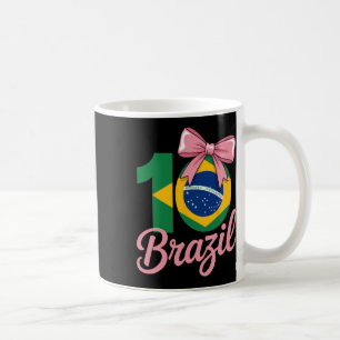 Taza De Café Traje de cumpleaños 10 de Brasil con lazo rosa par