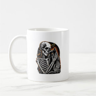 Taza De Café Traje de Halloween de esqueleto sosteniendo un gat