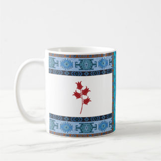 Taza De Café Trama azul del patrón turco oriental con tulipanes