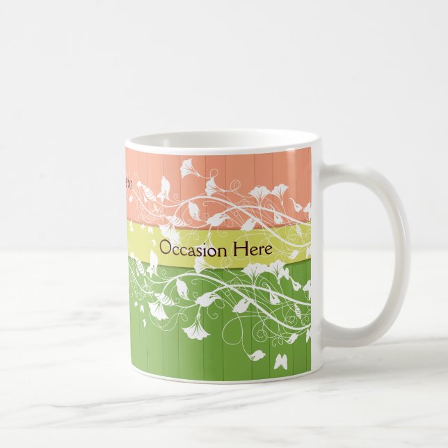 Taza De Café Trama conmemorativa de franjas verdes rosas (Derecha)