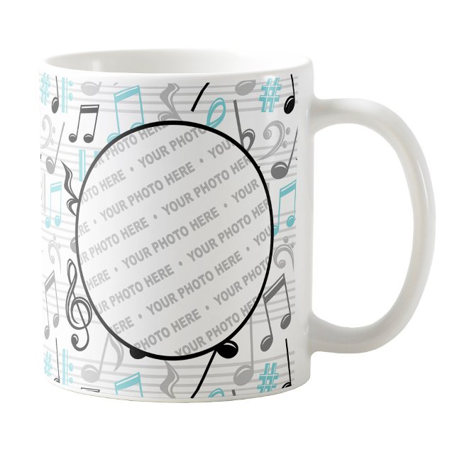 Taza De Café Trama de fotografía del patrón de música turquesa (Turquoise Music Pattern Photo Mug at Amy's Coffee Mugs on Zazzle. )