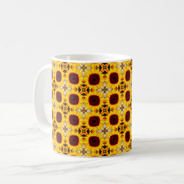 Taza De Café Trama de mosaico de girasol (Anverso izquierdo)