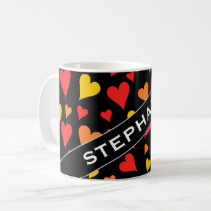 Taza De Café Trama de patrón de corazón rojo, Naranja y amari