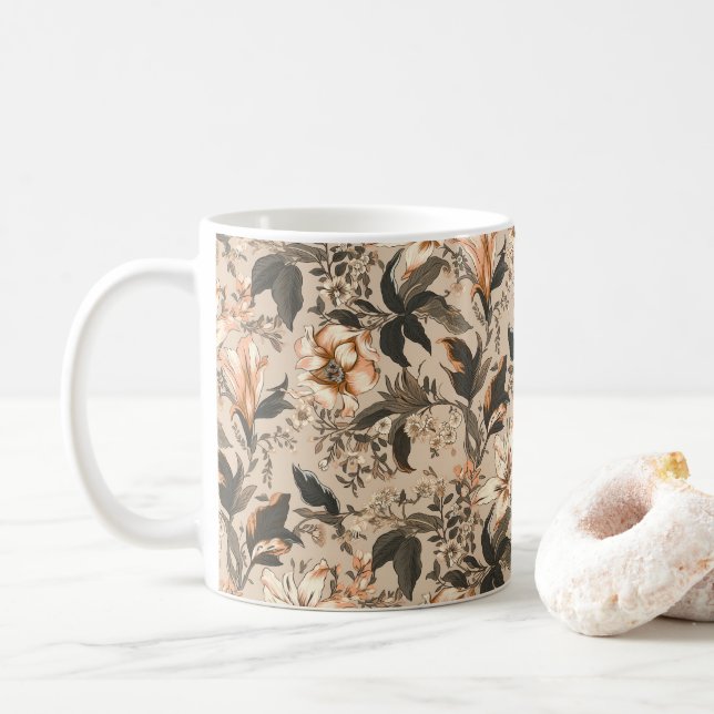 Taza De Café Trama de patrón floral vintage (Con donut)