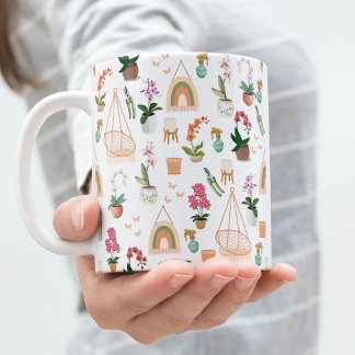 Taza De Café Trama floral de orquídeas de color rosa y rosa boh