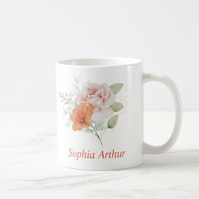 Taza De Café Tramo de café con flores de oro rosado personaliza (Derecha)
