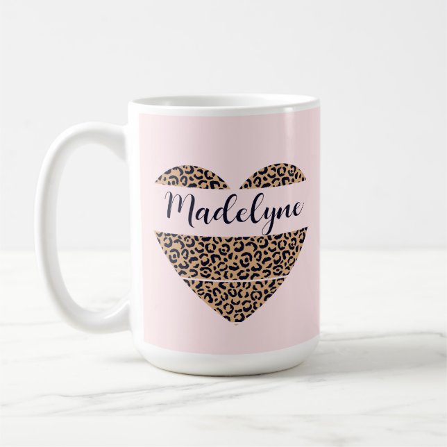 Taza De Café Tramo de café rosado de leopardo personalizado (Izquierda)