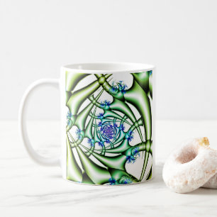 Taza De Café Trampa   Arte fractal azul y verde