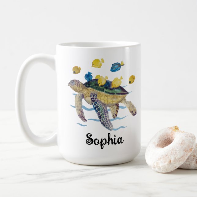 Taza De Café Trampa de tortuga personalizada, regalo de amante  (Con donut)