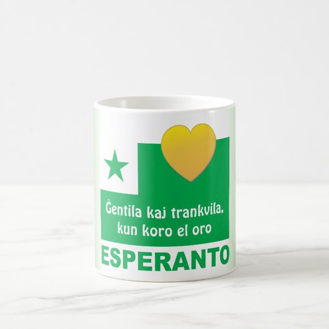 Taza De Café Trankvila del kaj de Ĝentila del esperanto, oro (Centro)