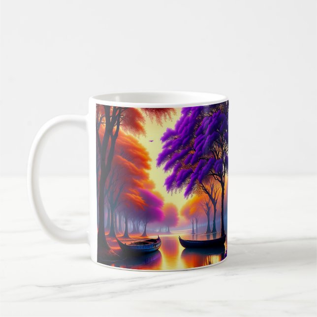 Taza De Café "Tranquilidad de conducción: canoas bajo Jacaranda (Izquierda)