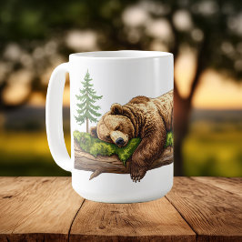 Taza De Café Tranquilo Oso Durmiente Bosque Rústico